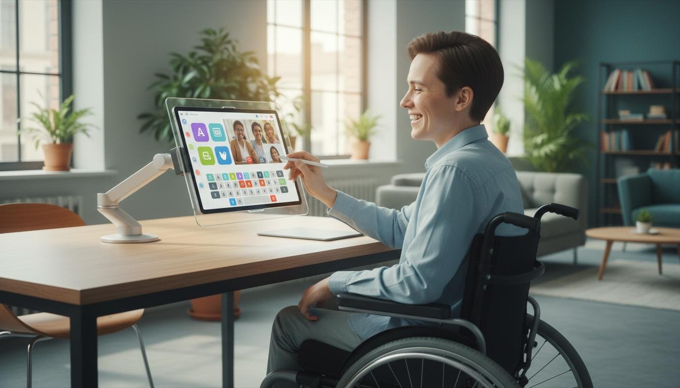 Person using a tablet with accessibility features