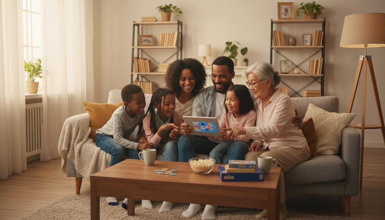 Family using a tablet together